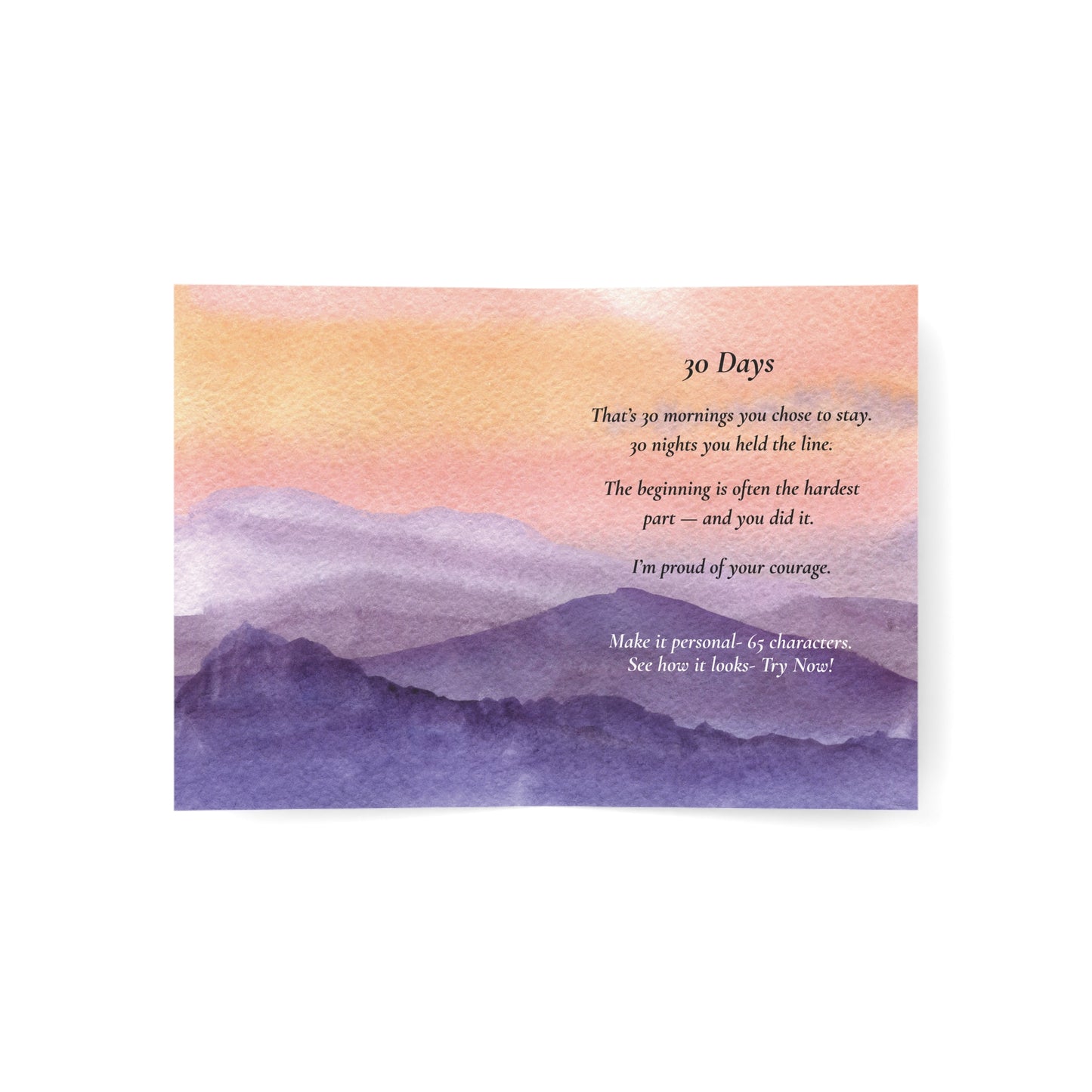 30 Days Sober Card - One Month Sobriety Milestone Greeting Card - Recovery Encouragement