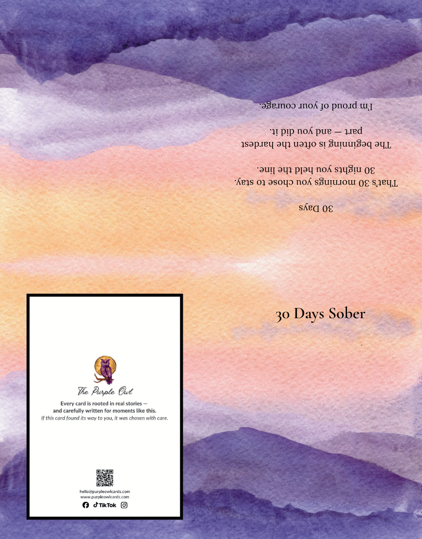 30 days sober milestone digital download instant print greeting card purple mountain water color 