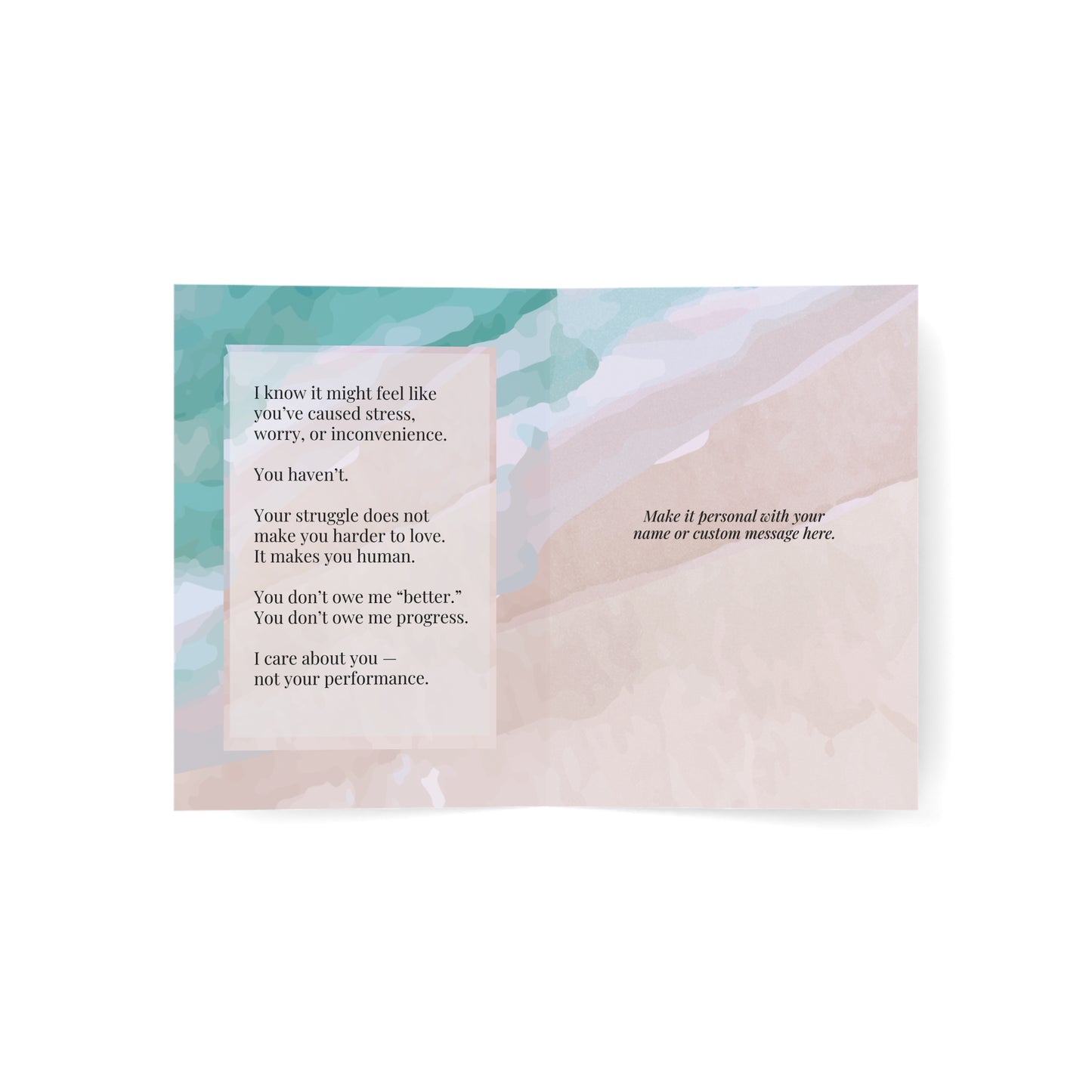 mental health support Card with text message and optional personalization on a calm watercolor ocean background
